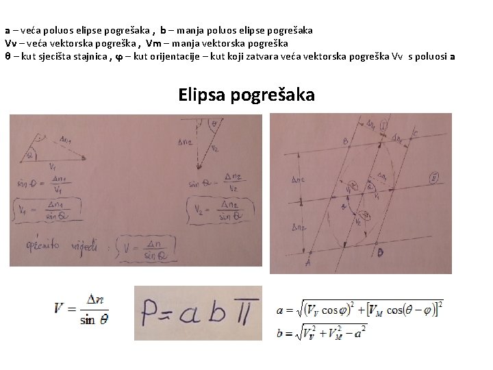 a – veća poluos elipse pogrešaka , b – manja poluos elipse pogrešaka Vv