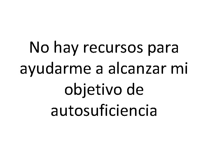 No hay recursos para ayudarme a alcanzar mi objetivo de autosuficiencia 