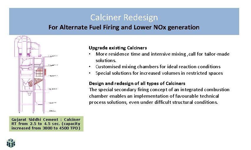 Calciner Redesign For Alternate Fuel Firing and Lower NOx generation Upgrade existing Calciners •