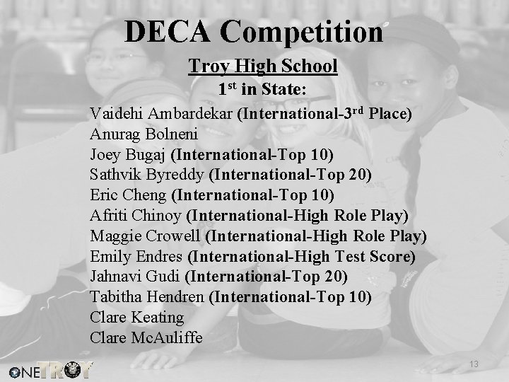 DECA Competition Troy High School 1 st in State: Vaidehi Ambardekar (International-3 rd Place)