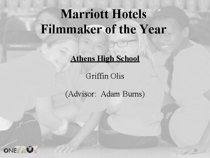 Marriott Hotels Filmmaker of the Year Athens High School Griffin Olis (Advisor: Adam Burns)