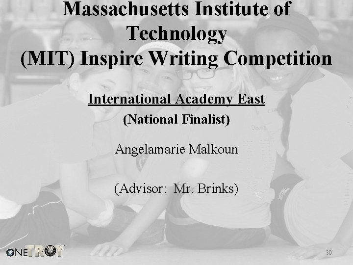 Massachusetts Institute of Technology (MIT) Inspire Writing Competition International Academy East (National Finalist) Angelamarie