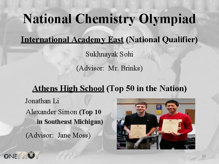 National Chemistry Olympiad International Academy East (National Qualifier) Sukhnayak Sohi (Advisor: Mr. Brinks) Athens