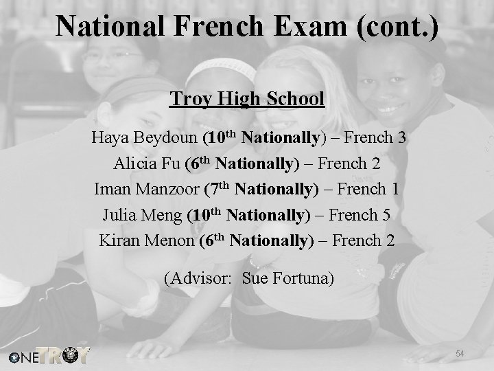 National French Exam (cont. ) Troy High School Haya Beydoun (10 th Nationally) –