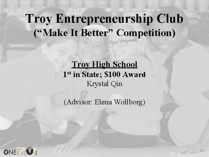 Troy Entrepreneurship Club (“Make It Better” Competition) Troy High School 1 st in State;