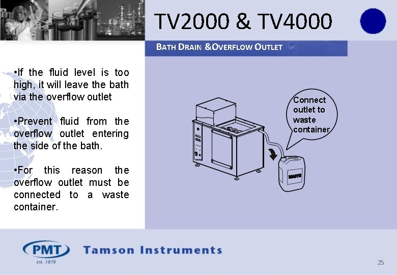 TV 2000 & TV 4000 BATH DRAIN &OVERFLOW OUTLET • If the fluid level