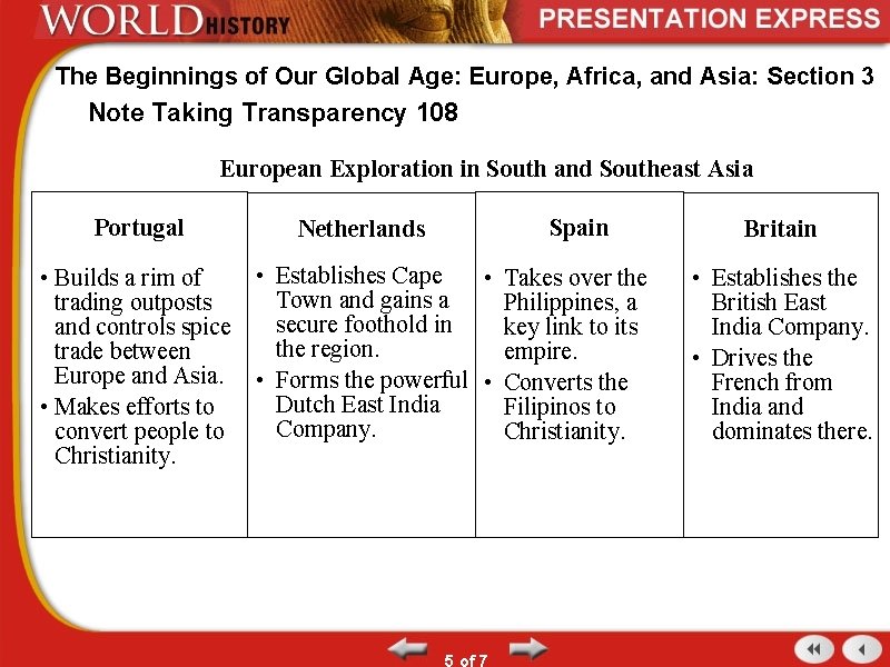 The Beginnings of Our Global Age: Europe, Africa, and Asia: Section 3 Note Taking The Beginnings of Our Global Age: Europe, Africa, and Asia: Section 3 Note Taking