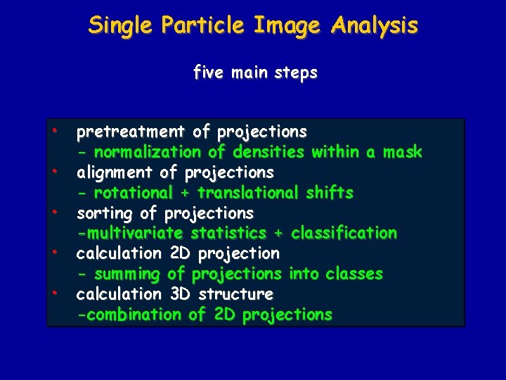 Single Particle Image Analysis five main steps • • • pretreatment of projections -