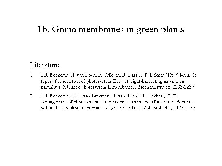 1 b. Grana membranes in green plants Literature: 1. E. J. Boekema, H. van