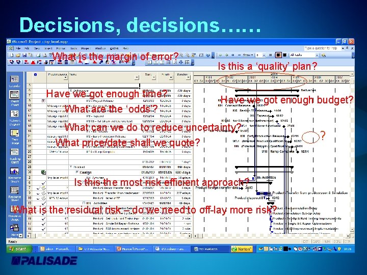Decisions, decisions…… What is the margin of error? Have we got enough time? What