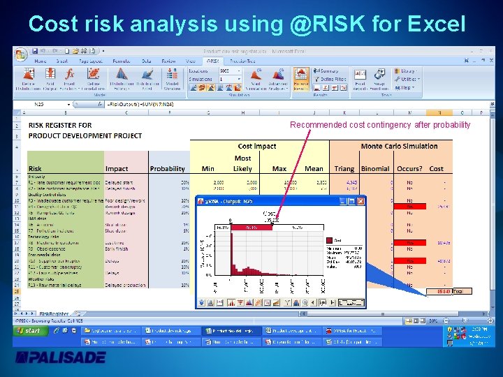 Cost risk analysis using @RISK for Excel Recommended cost contingency after probability 