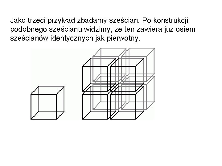 Jako trzeci przykład zbadamy sześcian. Po konstrukcji podobnego sześcianu widzimy, że ten zawiera już
