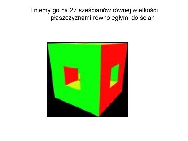Tniemy go na 27 sześcianów równej wielkości płaszczyznami równoległymi do ścian 
