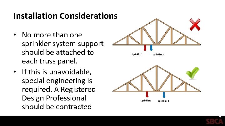 Installation Considerations • No more than one sprinkler system support should be attached to
