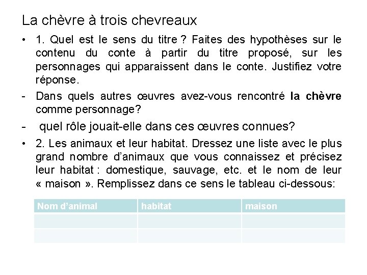 La chèvre à trois chevreaux • 1. Quel est le sens du titre ?