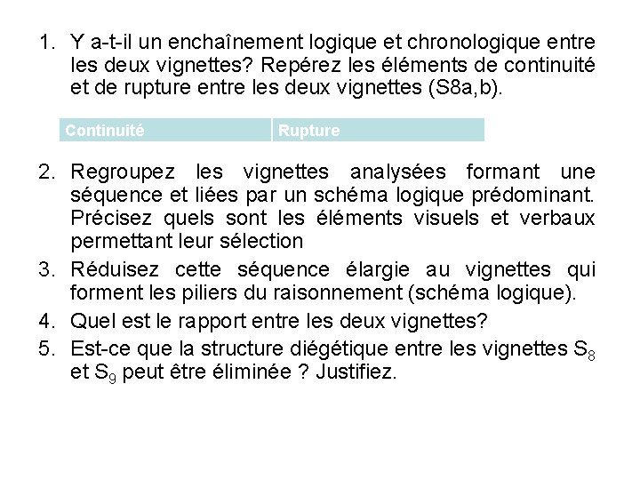 1. Y a-t-il un enchaînement logique et chronologique entre les deux vignettes? Repérez les