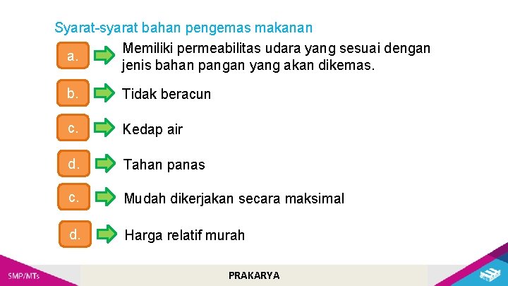 Syarat-syarat bahan pengemas makanan Memiliki permeabilitas udara yang sesuai dengan a. jenis bahan pangan