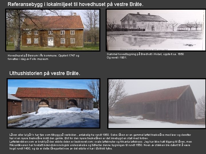 Referansebygg i lokalmiljøet til hovedhuset på vestre Bråte. Hovedhuset på Børsum i Ås kommune.