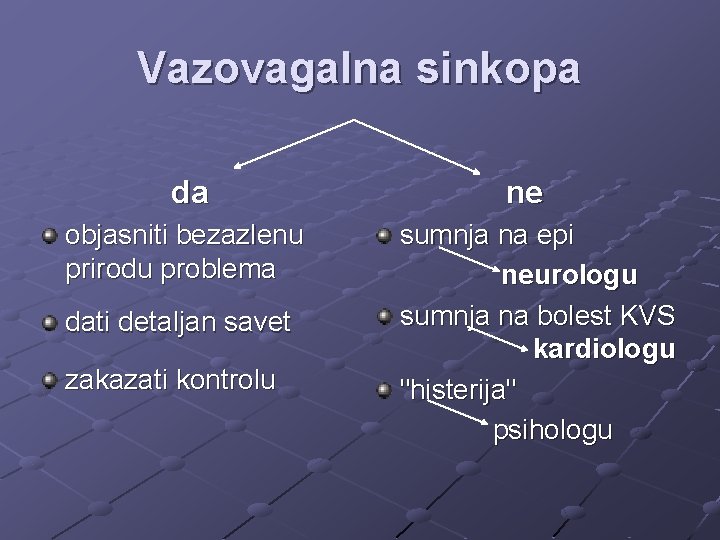 Vazovagalna sinkopa da objasniti bezazlenu prirodu problema dati detaljan savet zakazati kontrolu ne sumnja