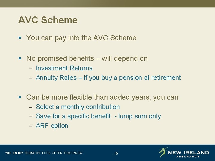 AVC Scheme § You can pay into the AVC Scheme § No promised benefits