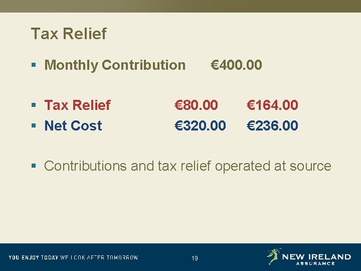 Tax Relief § Monthly Contribution § Tax Relief § Net Cost € 400. 00