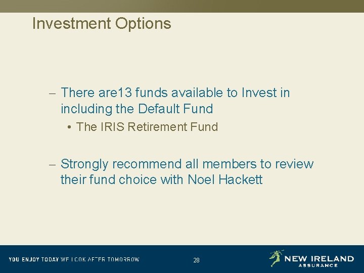 Investment Options – There are 13 funds available to Invest in including the Default