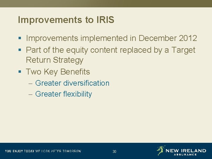 Improvements to IRIS § Improvements implemented in December 2012 § Part of the equity
