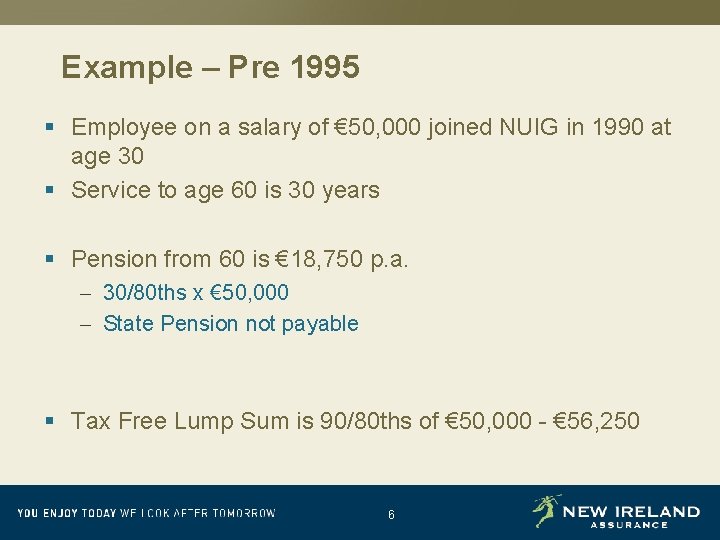 Example – Pre 1995 § Employee on a salary of € 50, 000 joined