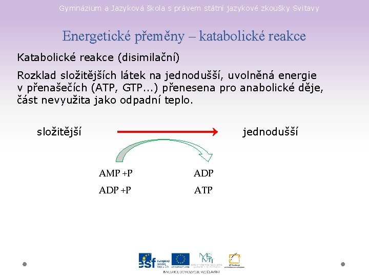 Gymnázium a Jazyková škola s právem státní jazykové zkoušky Svitavy Energetické přeměny – katabolické