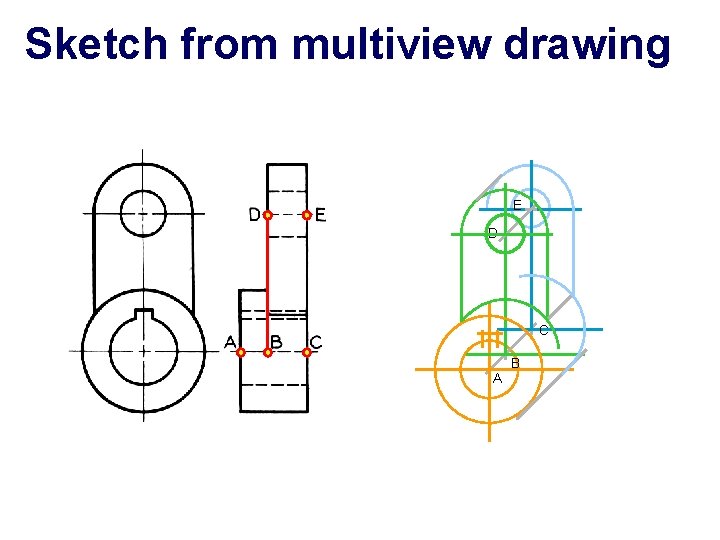 Sketch from multiview drawing E D C B A 