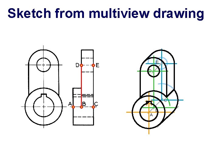 Sketch from multiview drawing E D C B A 