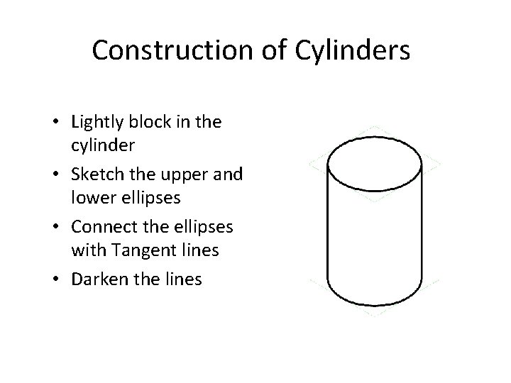 Construction of Cylinders • Lightly block in the cylinder • Sketch the upper and