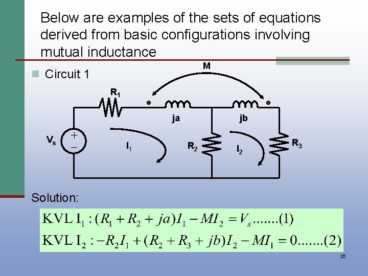 Below are examples of the sets of equations derived from basic configurations involving mutual