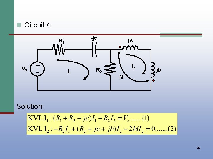 n Circuit 4 -jc R 1 Vs + I 1 ja I 2 R