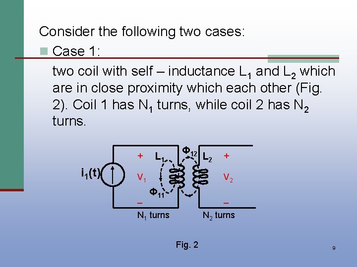 Consider the following two cases: n Case 1: two coil with self – inductance