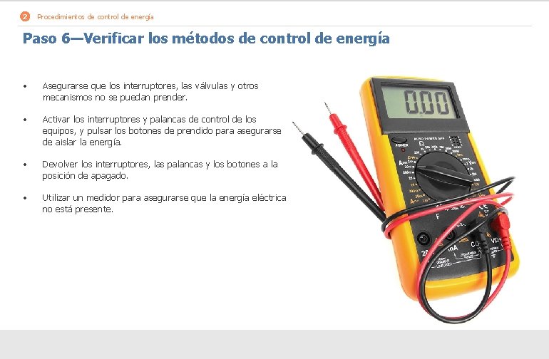 2 Procedimientos de control de energía Paso 6—Verificar los métodos de control de energía