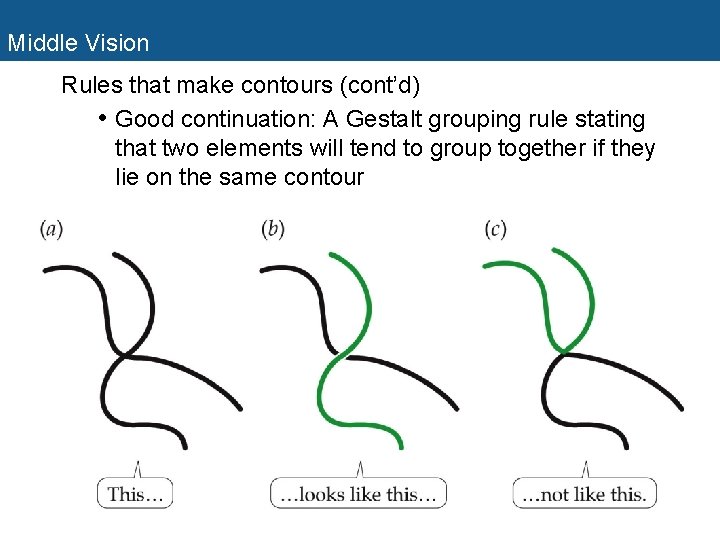 Middle Vision Rules that make contours (cont’d) • Good continuation: A Gestalt grouping rule