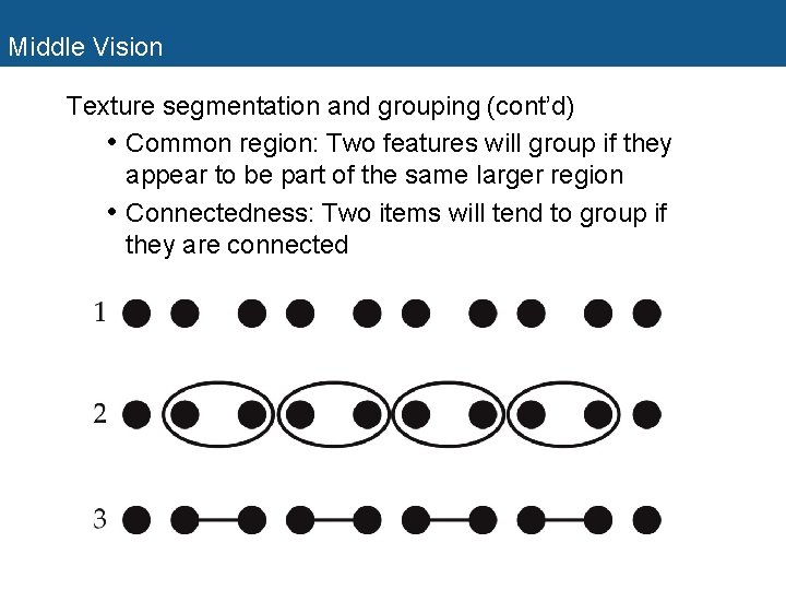 Middle Vision Texture segmentation and grouping (cont’d) • Common region: Two features will group