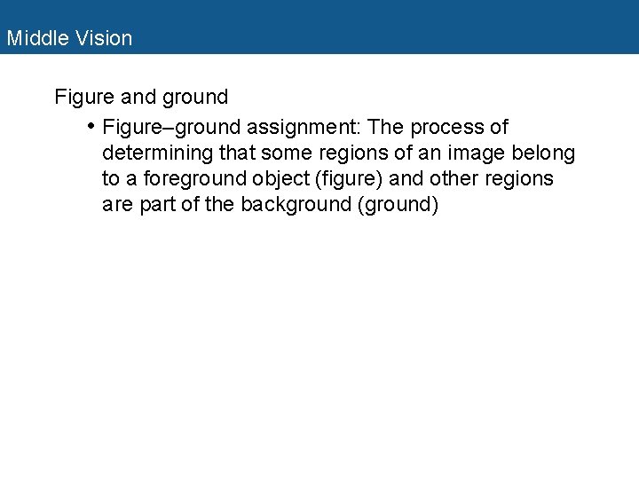 Middle Vision Figure and ground • Figure–ground assignment: The process of determining that some