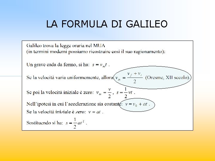LA FORMULA DI GALILEO 