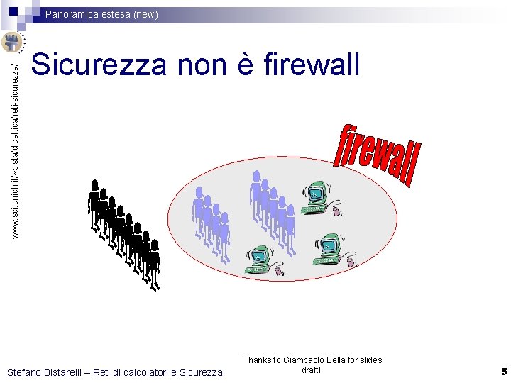 www. sci. unich. it/~bista/didattica/reti-sicurezza/ Panoramica estesa (new) Sicurezza non è firewall Stefano Bistarelli –