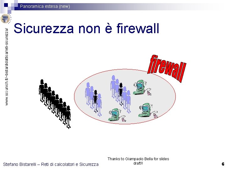 www. sci. unich. it/~bista/didattica/reti-sicurezza/ Panoramica estesa (new) Sicurezza non è firewall Stefano Bistarelli –