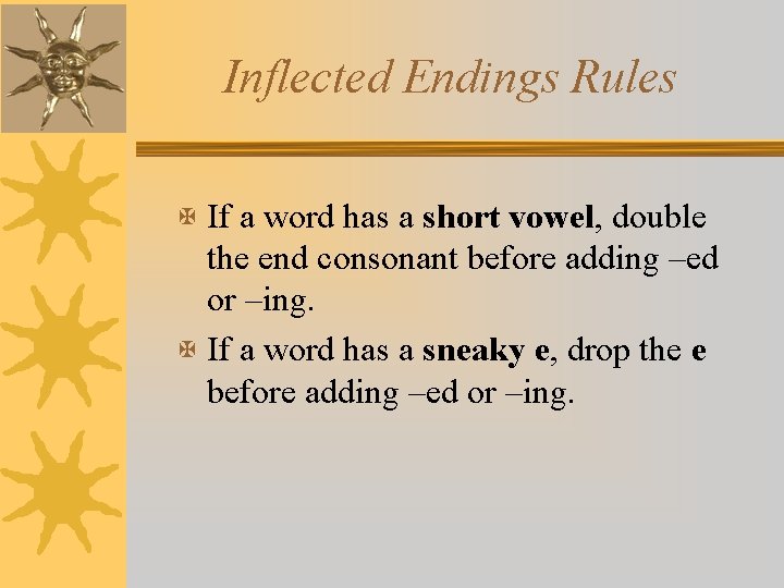Inflected Endings Rules X If a word has a short vowel, double the end