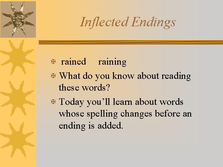 Inflected Endings X rained raining X What do you know about reading these words?