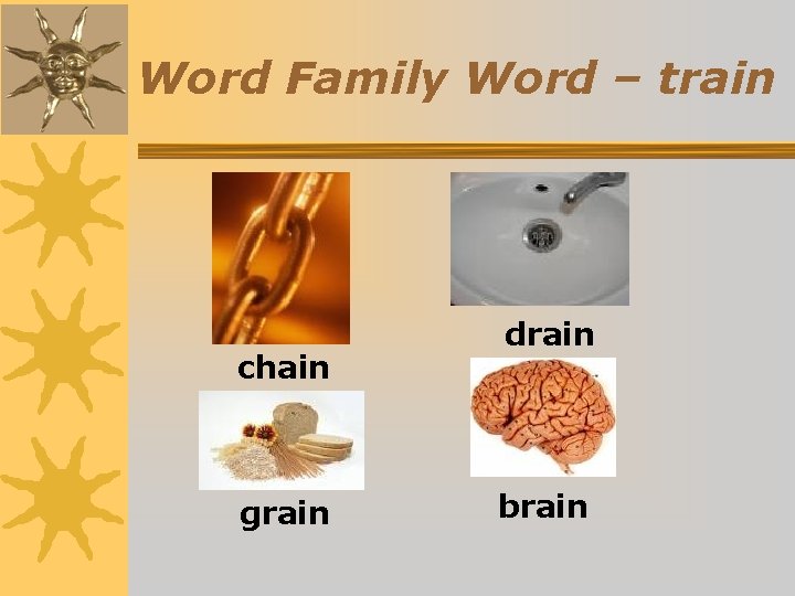 Word Family Word – train chain grain drain brain 