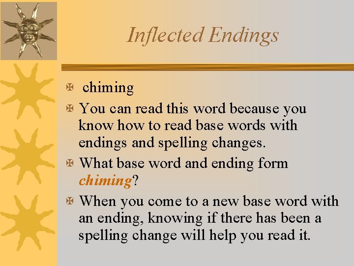 Inflected Endings X chiming X You can read this word because you know how