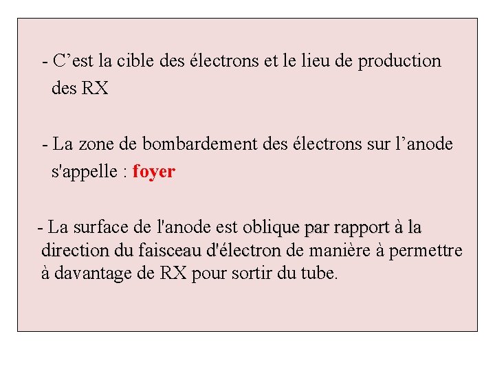  - C’est la cible des électrons et le lieu de production des RX