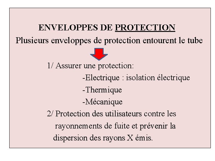  ENVELOPPES DE PROTECTION Plusieurs enveloppes de protection entourent le tube 1/ Assurer une