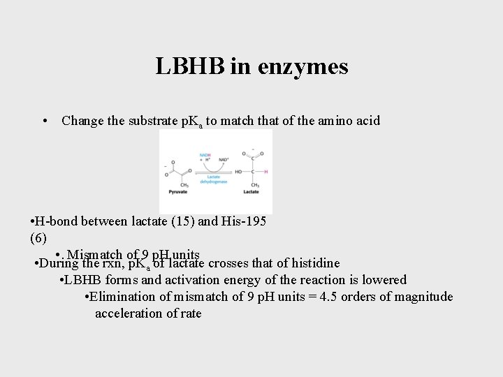 LBHB in enzymes • Change the substrate p. Ka to match that of the