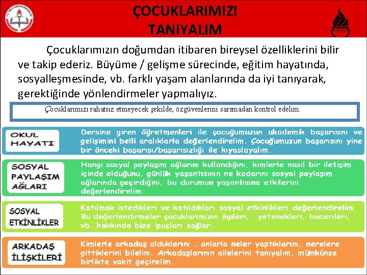 ÇOCUKLARIMIZI TANIYALIM Çocuklarımızın doğumdan itibaren bireysel özelliklerini bilir ve takip ederiz. Büyüme / gelişme